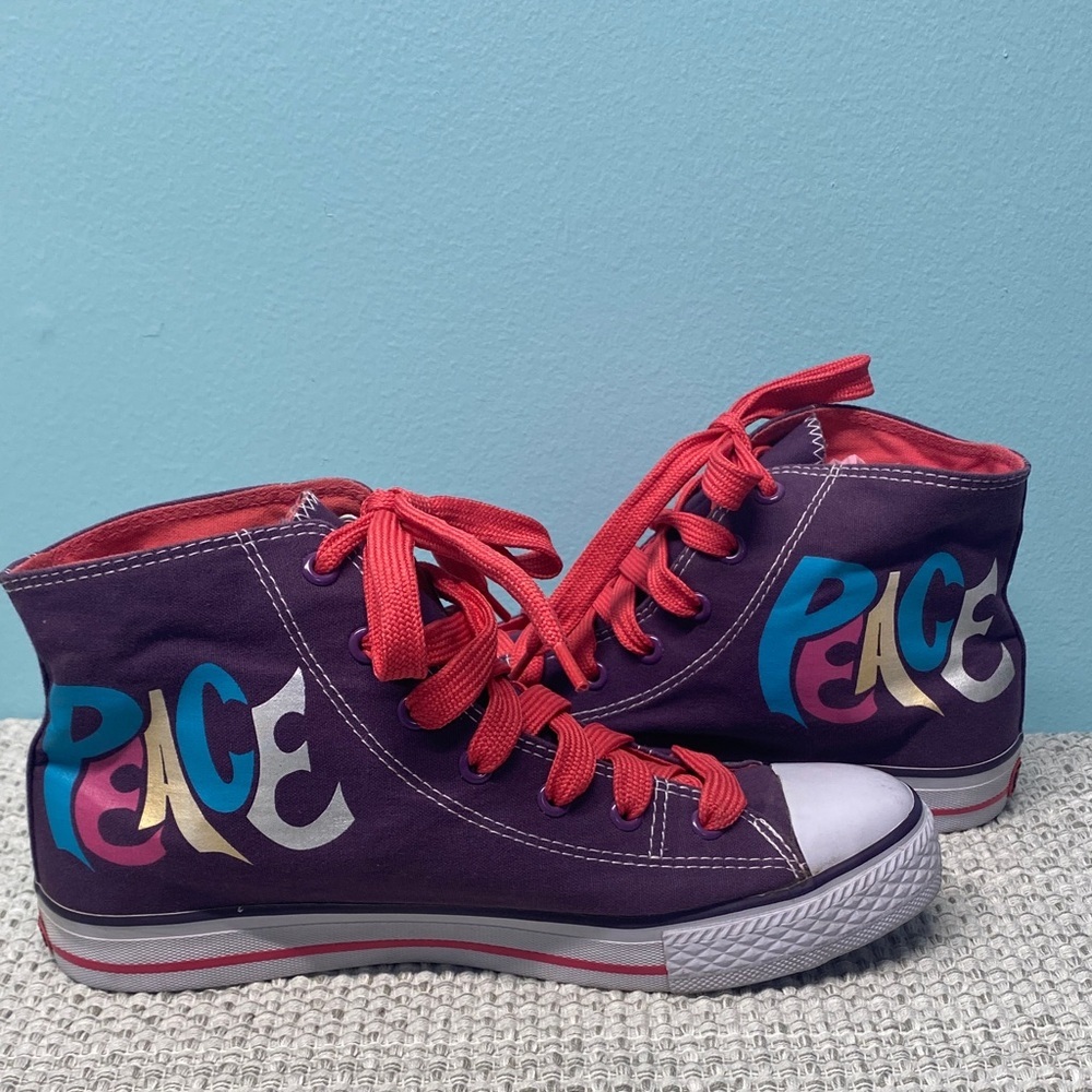Purple High-Top Sneakers with Love/Peace Design Like New